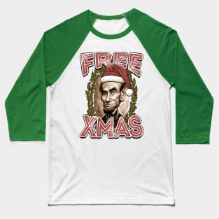 Free Xmas Abe Lincoln in Christmas Santa Hat Baseball T-Shirt